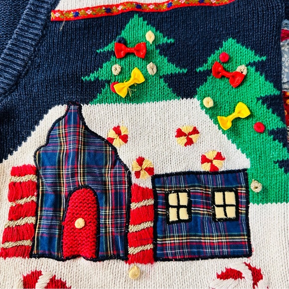 Vintage Holiday Christmas Cardigan Navy Blue Crystal-Kobe Size Medium V Neck - Picture 6 of 12